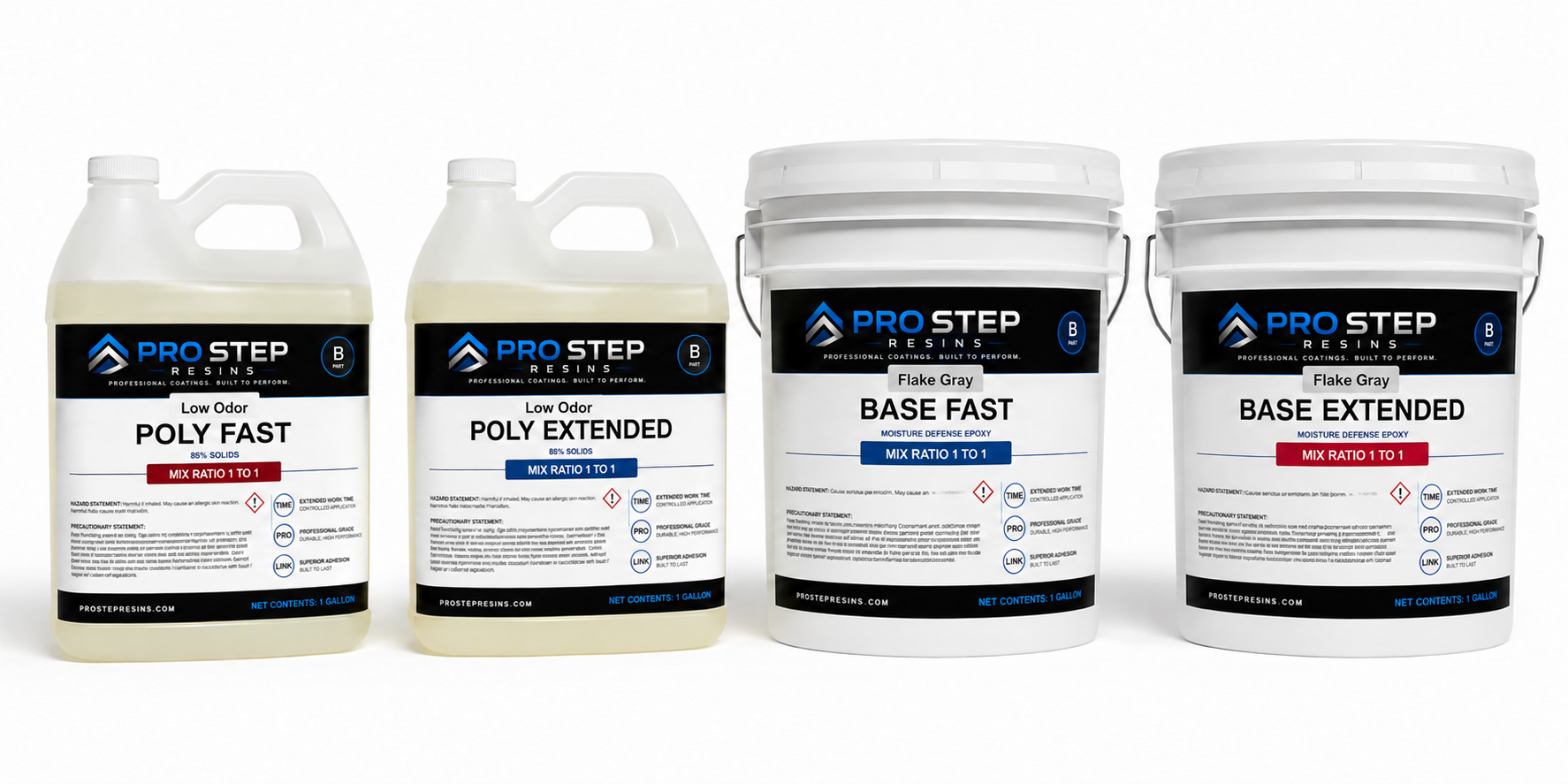 Pro Step Resins Poly Fast, Poly Extended, Base Fast and Base Extended product lineup